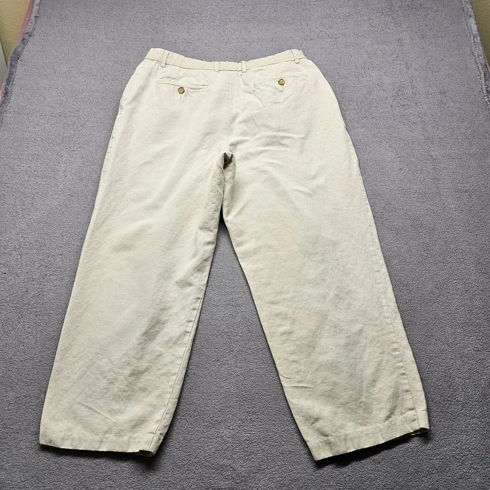 Club Room Mens 33x30 Linen Cotton Pleated Pants Beige Wide Leg Relaxed Chinos